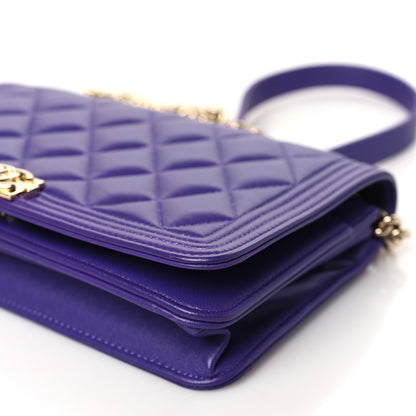 Chanel Lambskin Quilted Boy Wallet On Chain WOC Purple 11 of 12