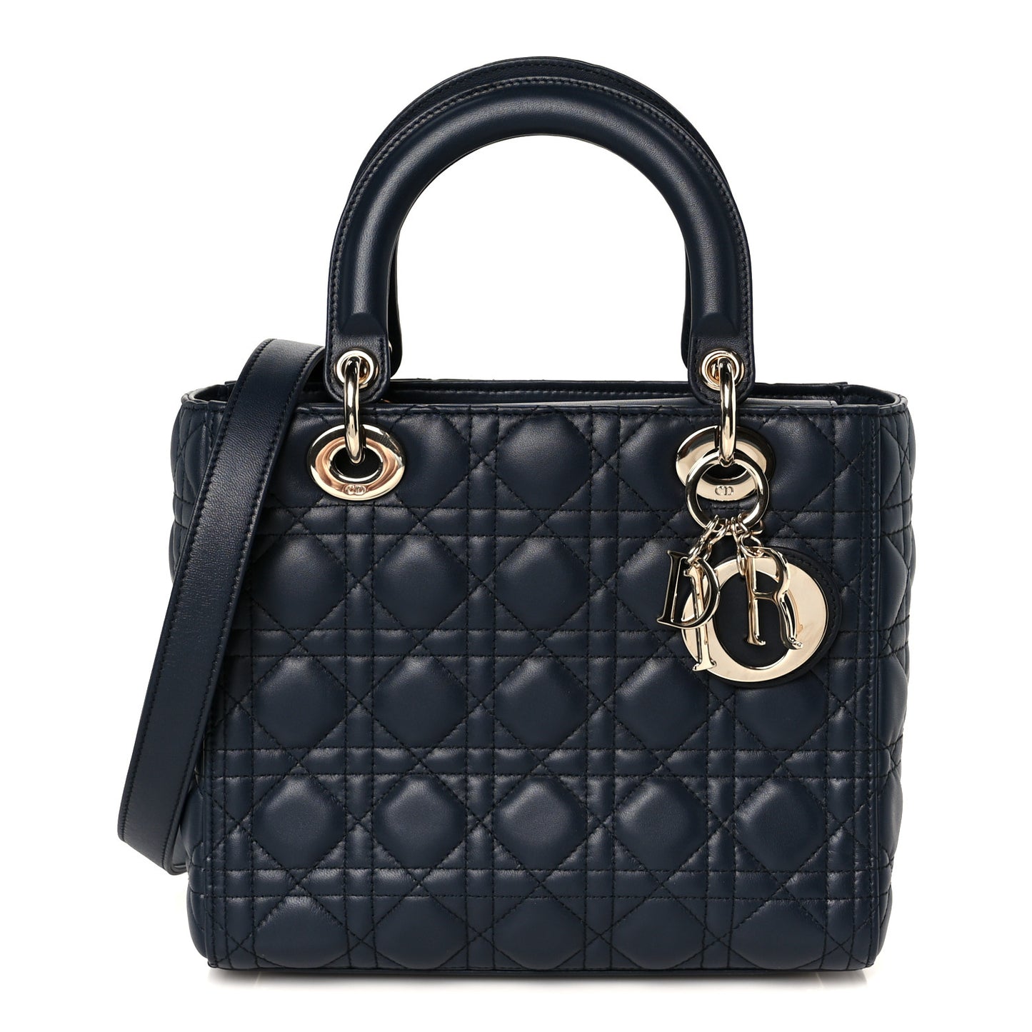 Lambskin Cannage Medium Lady Dior Navy Blue
