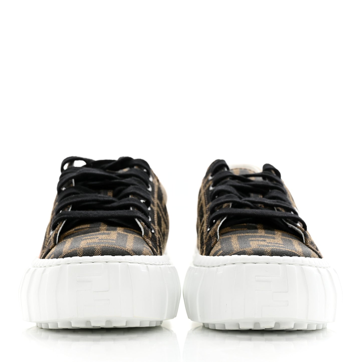 Fabric Jacquard FF Rainbow Womens Fendi Force Low-Top Sneakers 37 Tobacco Black White Multicolor