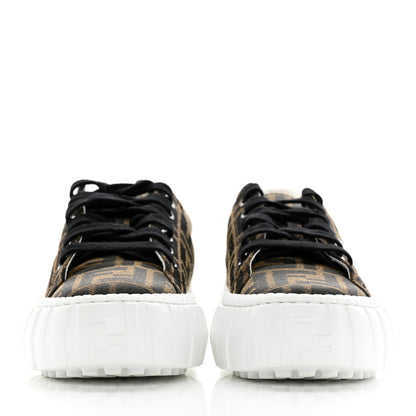 Fendi Fabric Jacquard FF Rainbow Womens Fendi Force Low-Top Sneakers 37 Tobacco Black White Multicolor 2 of 12