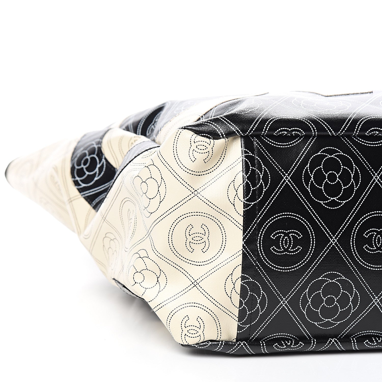 Chanel Coated Canvas Camellia Medium Shopping Tote Black Beige 7 of 9