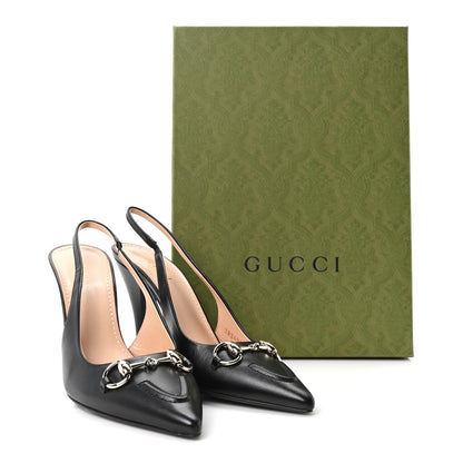 Gucci Malaga Kid Horsebit Erin 105mm Slingback Pumps 37.5 Black 10 of 10