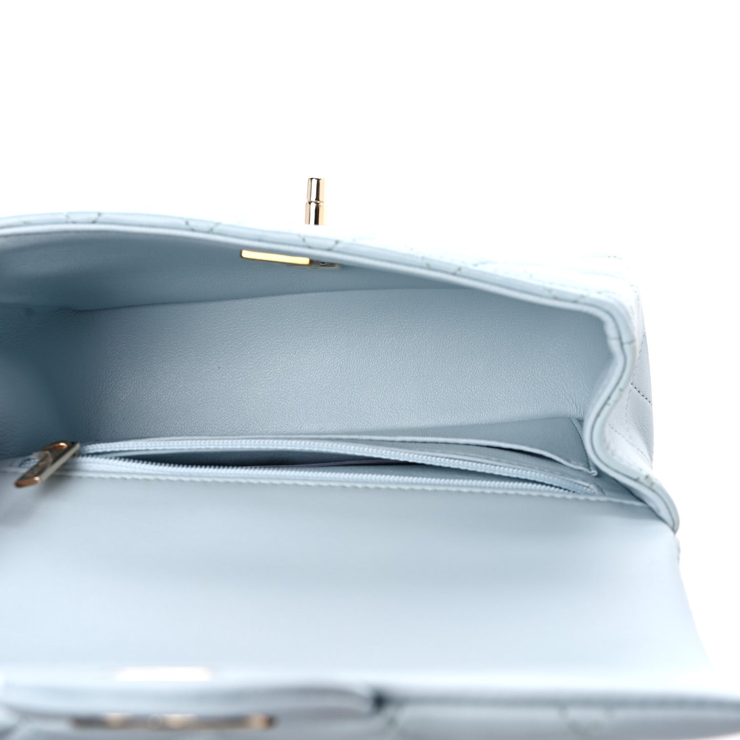 Lambskin Quilted Mini Top Handle Rectangular Flap Light Blue