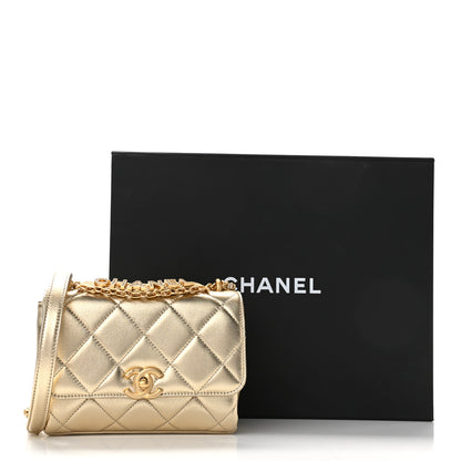 Chanel Metallic Lambskin Quilted Mini CC Crystal Logo Chain Flap Gold 11 of 11