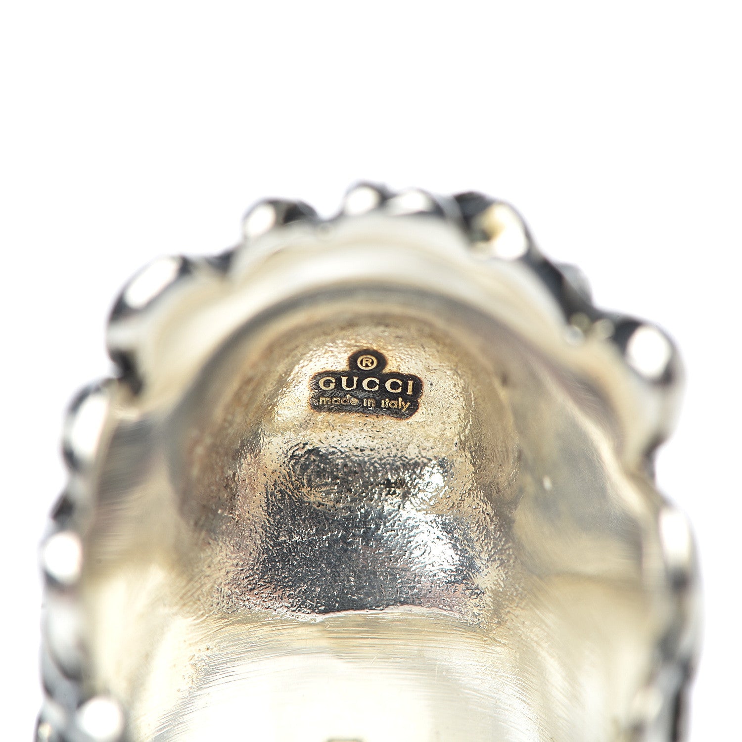 Gucci Metal Crystal Lion Head Ring 4.75 Red Aged Silver 5 of 9