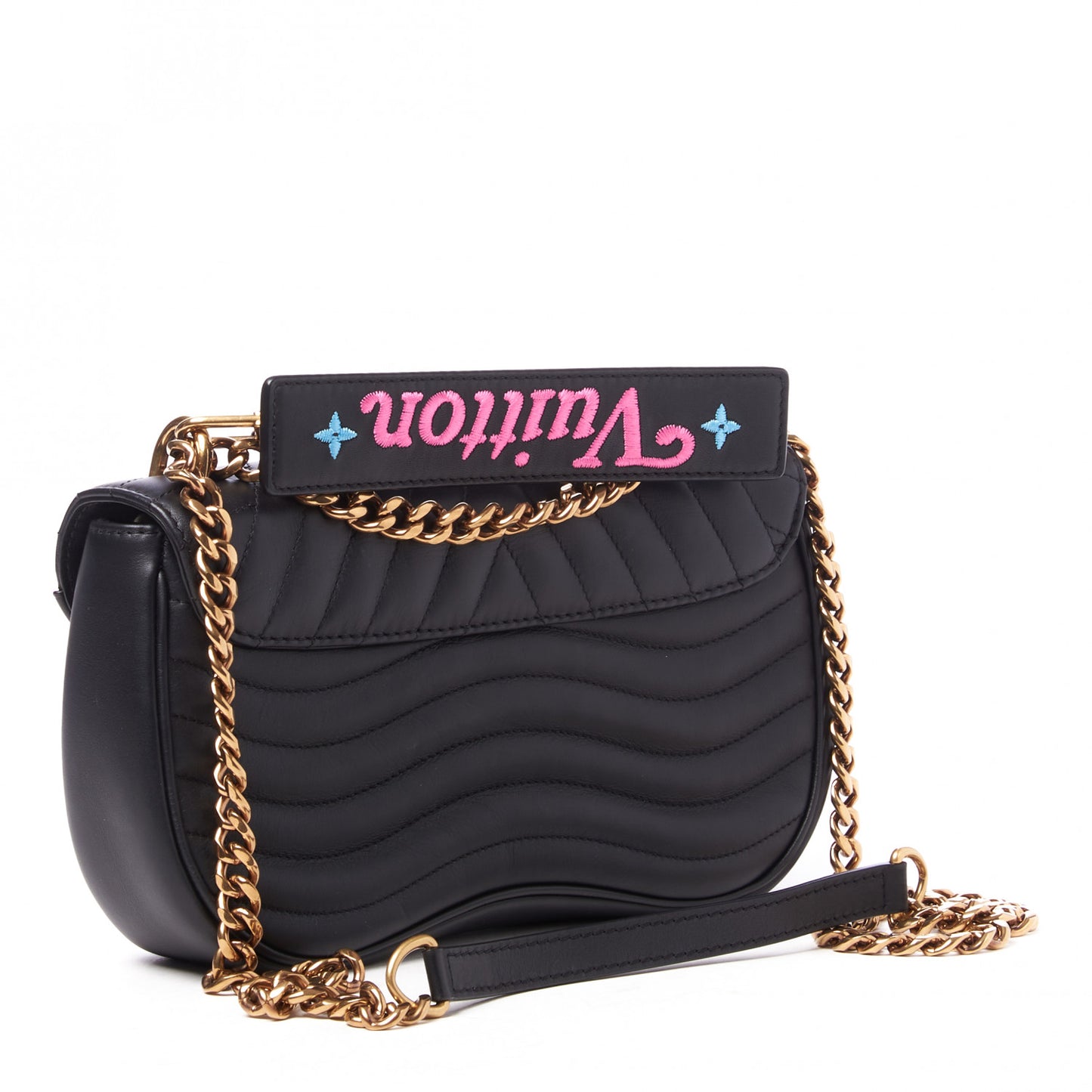 Calfskin Embroidered New Wave Chain MM Black