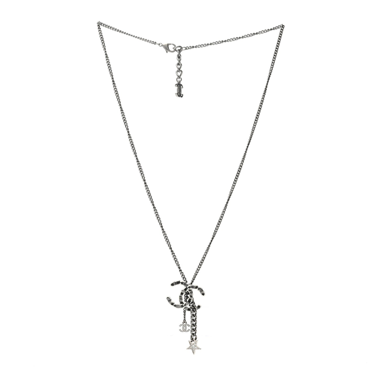 Crystal Lambskin Resin Chain CC Necklace Silver White Black