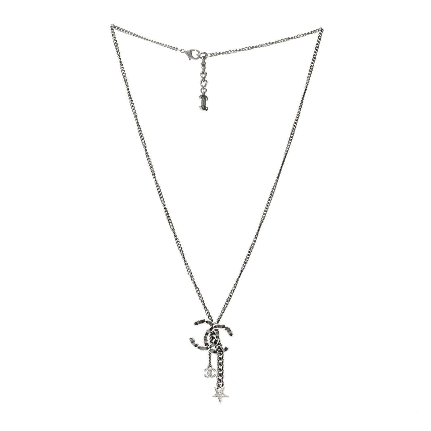 Chanel Crystal Lambskin Resin Chain CC Necklace Silver White Black 3 of 6