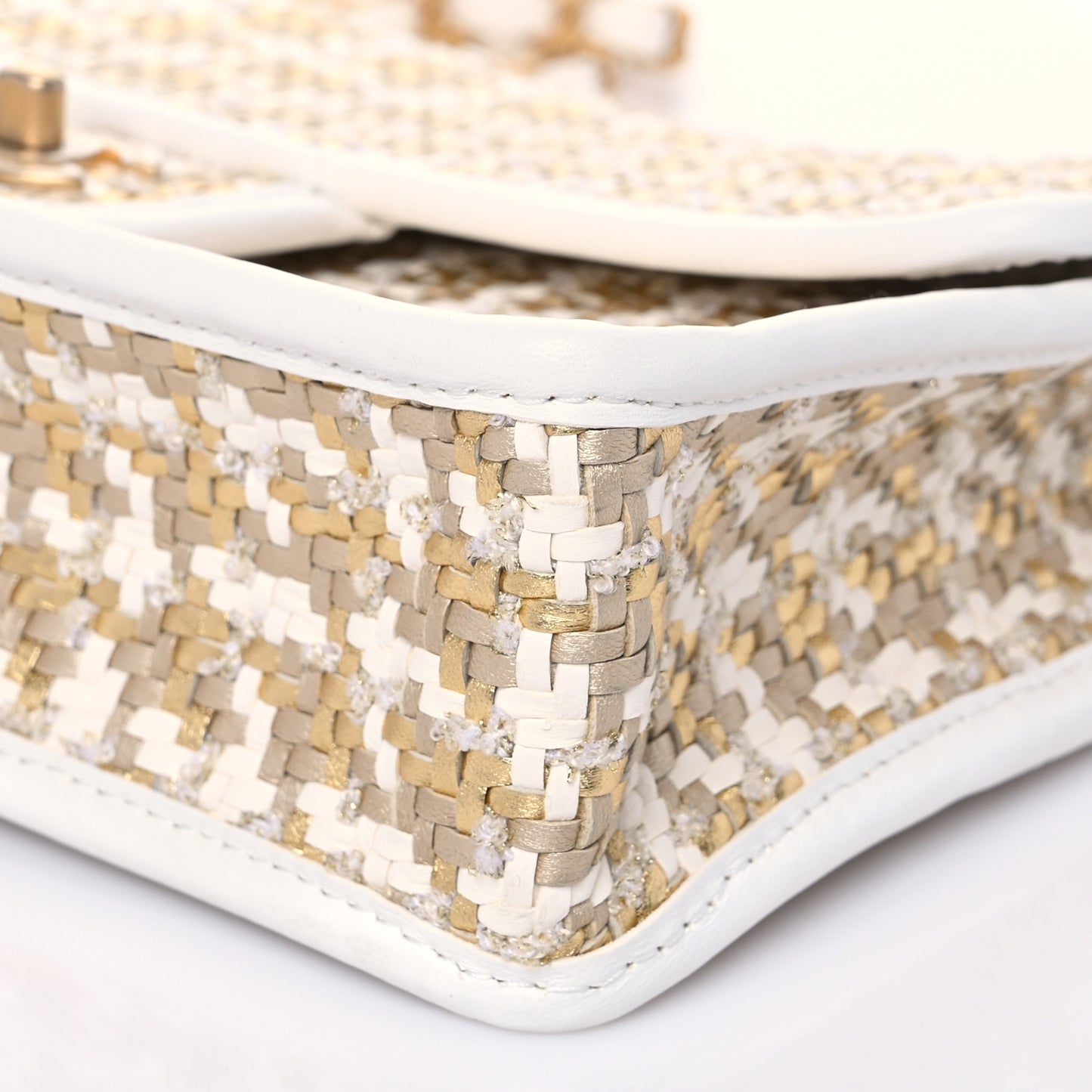 Metallic Lambskin Viscose Woven Flap Gold White