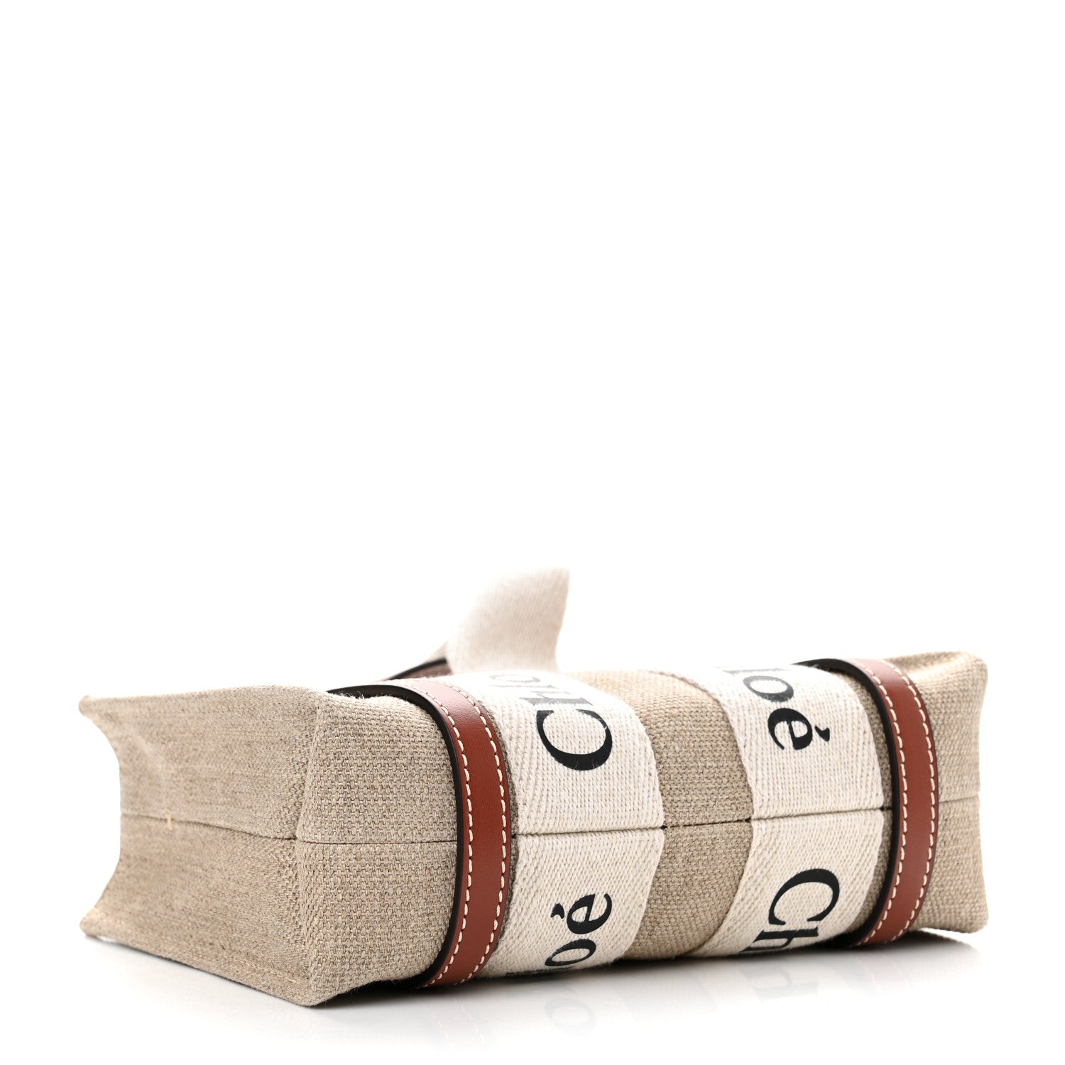 Chloe Cotton Calfskin Mini Woody Ribbon Tote White Brown 3 of 9