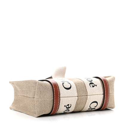 Chloe Cotton Calfskin Mini Woody Ribbon Tote White Brown 3 of 9