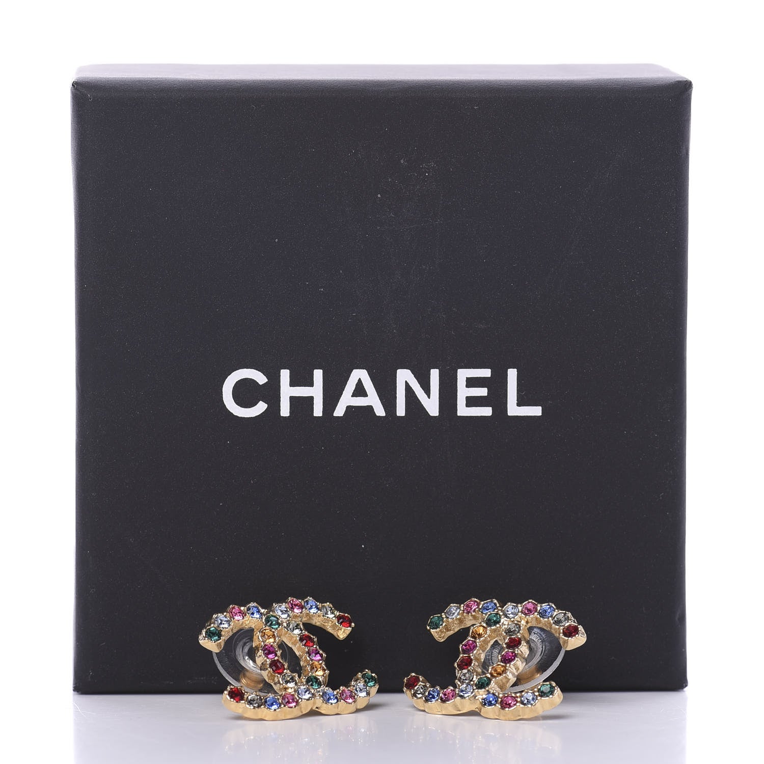 Chanel Crystal Over The Rainbow CC Earrings Gold Multicolor 5 of 5
