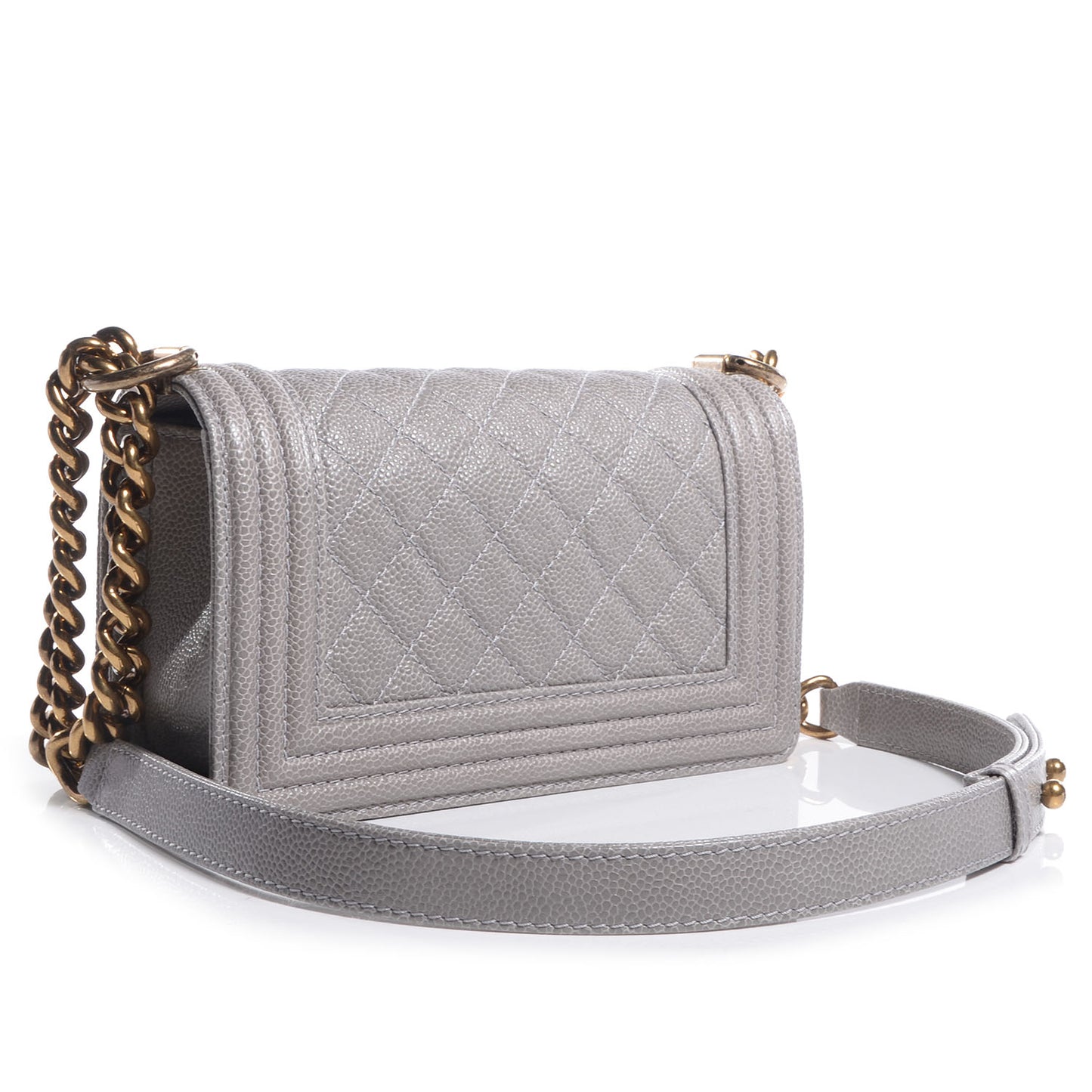 Caviar Quilted Small Boy Flap Light Grey
