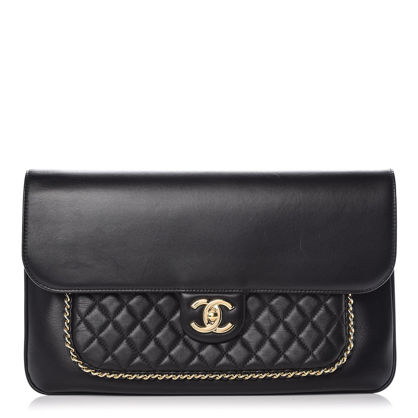 Lambskin Quilted CC Unchained Clutch Black