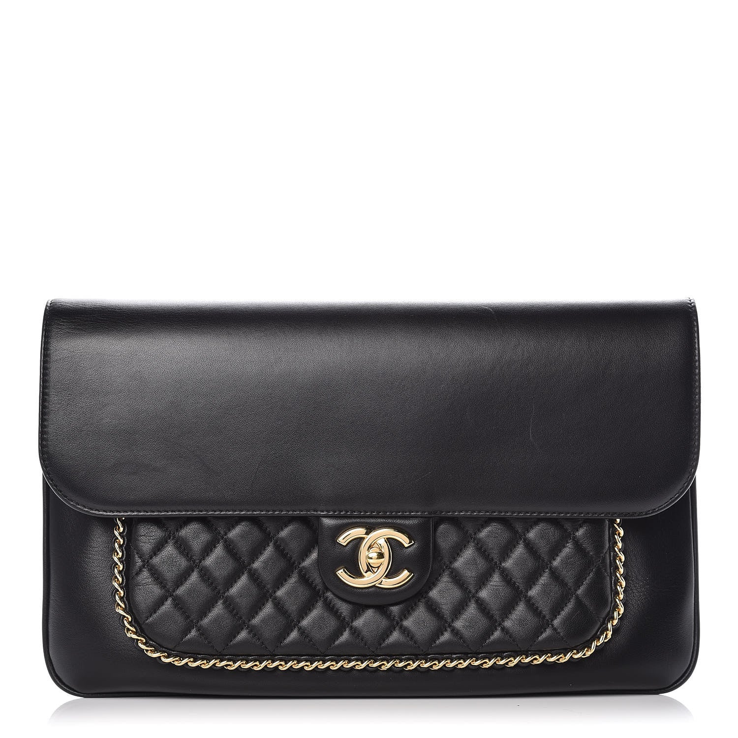 Chanel Lambskin Quilted CC Unchained Clutch Black 1 of 10