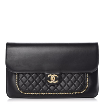 Chanel Lambskin Quilted CC Unchained Clutch Black 1 of 10