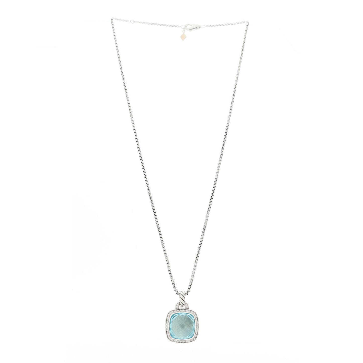Sterling Silver 14K Yellow Gold Blue Topaz Diamond 14mm Albion Pendant Necklace