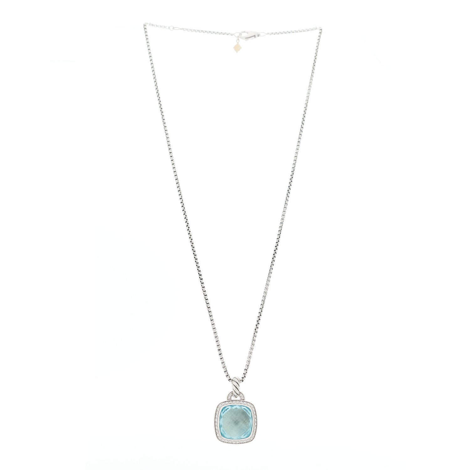 David Yurman Sterling Silver 14K Yellow Gold Blue Topaz Diamond 14mm Albion Pendant Necklace 3 of 6