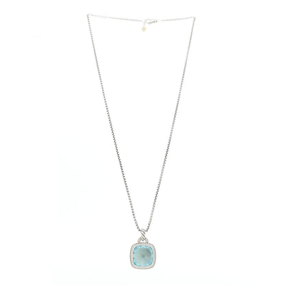 David Yurman Sterling Silver 14K Yellow Gold Blue Topaz Diamond 14mm Albion Pendant Necklace 3 of 6