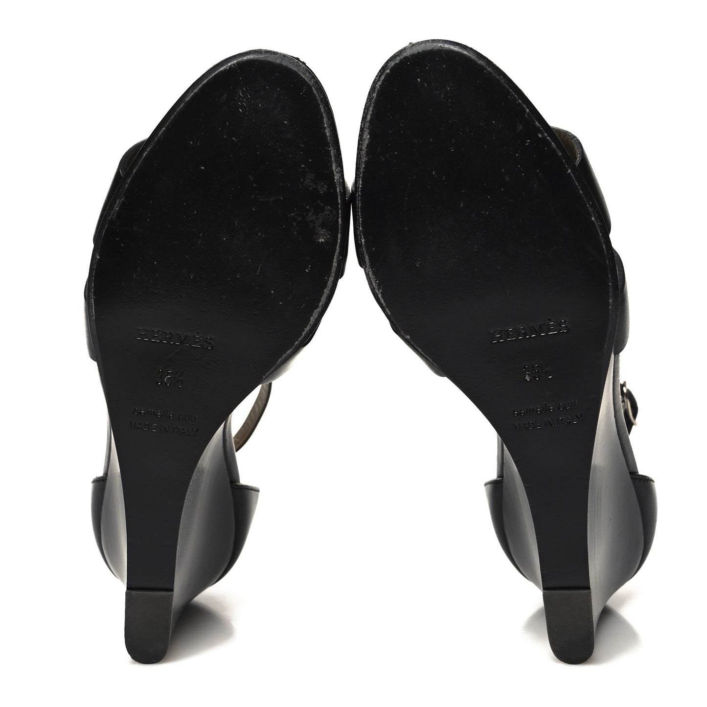 Calfskin Legend Wedge Sandals 35.5 Black