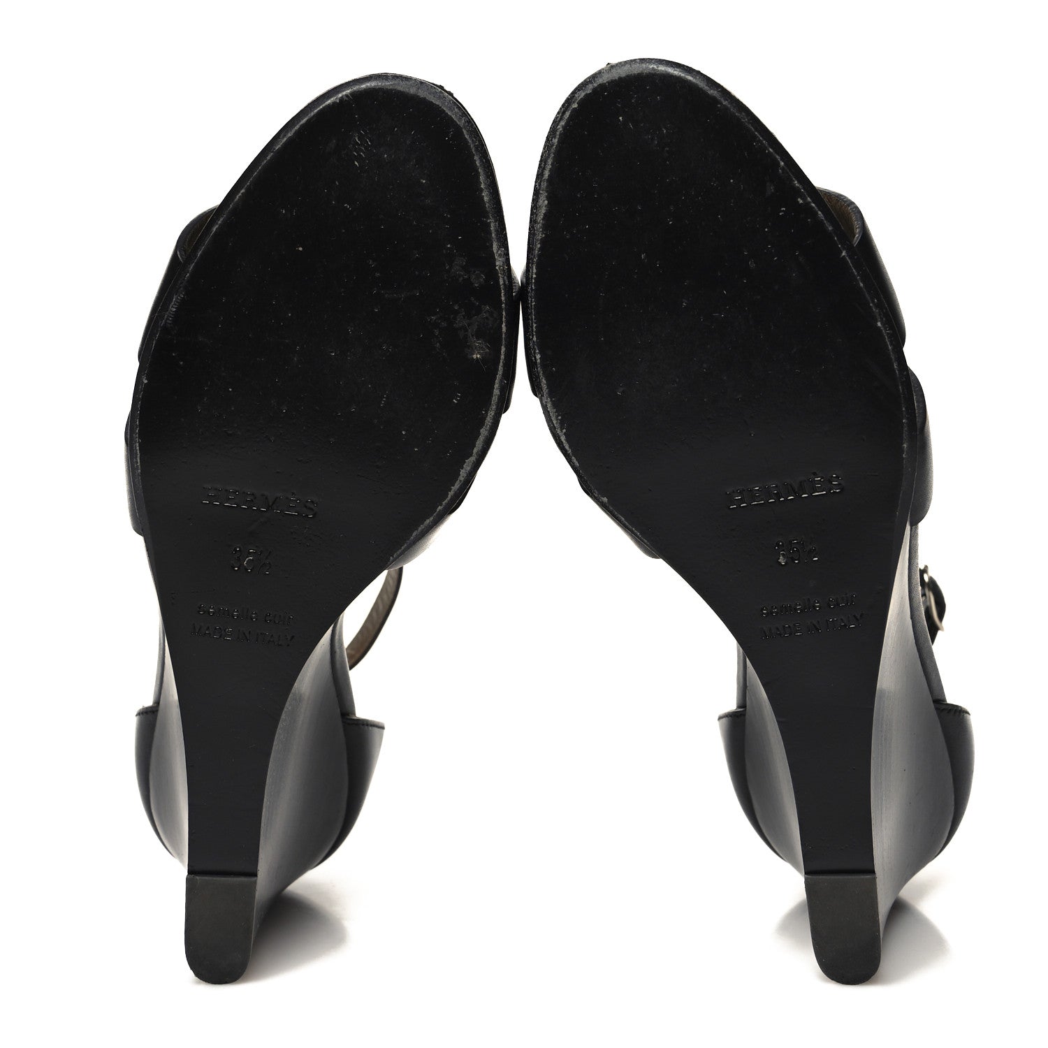 Hermes Calfskin Legend Wedge Sandals 35.5 Black 4 of 9