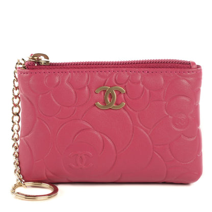 Chanel Lambskin Camellia Embossed Key Holder Case Fuchsia 1 of 8