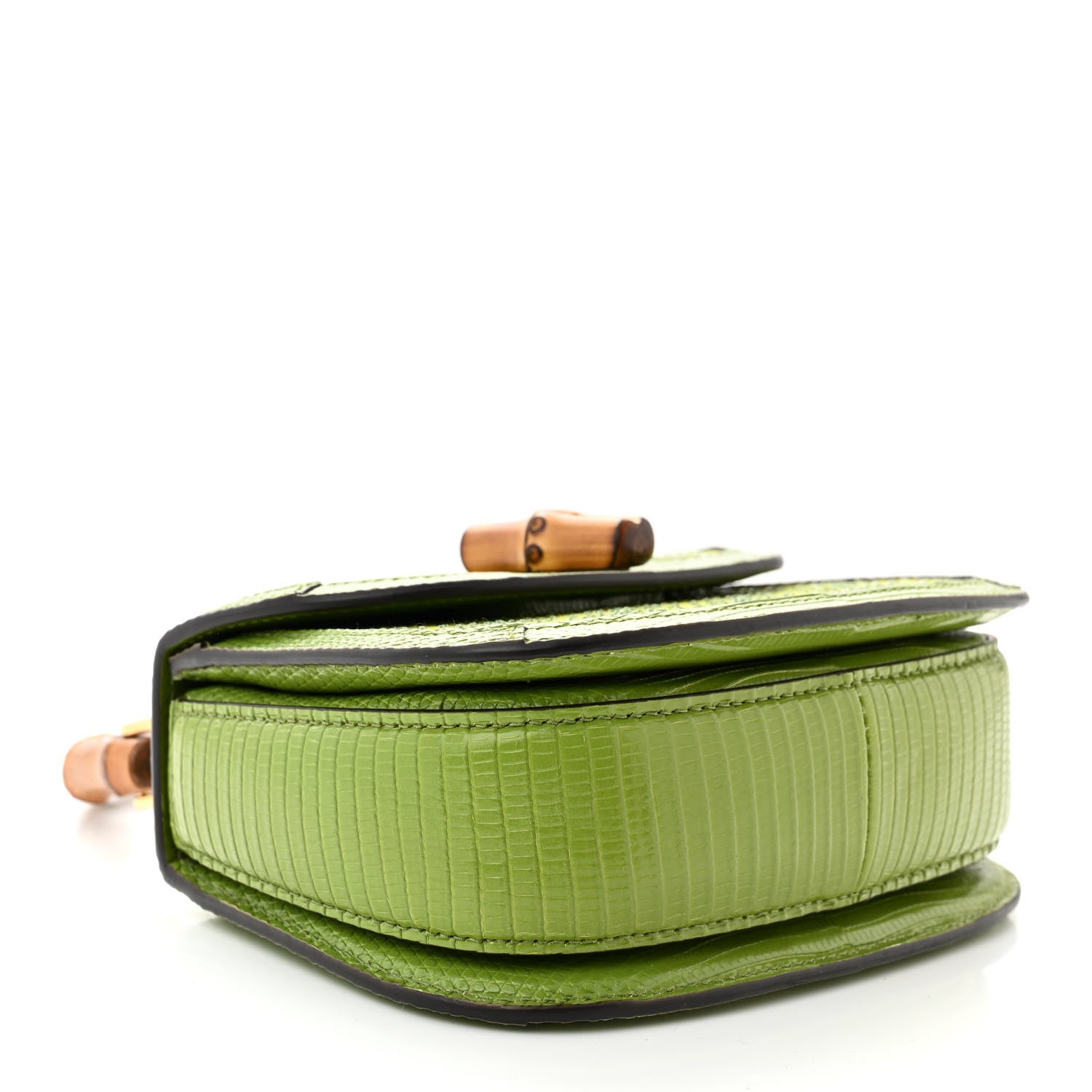 Gucci Moire Fabric Calfskin Rhinestone Monogram Monochrome Lizard Embossed Mini Bamboo 1947 Top Handle Chain Bag Green 4 of 10