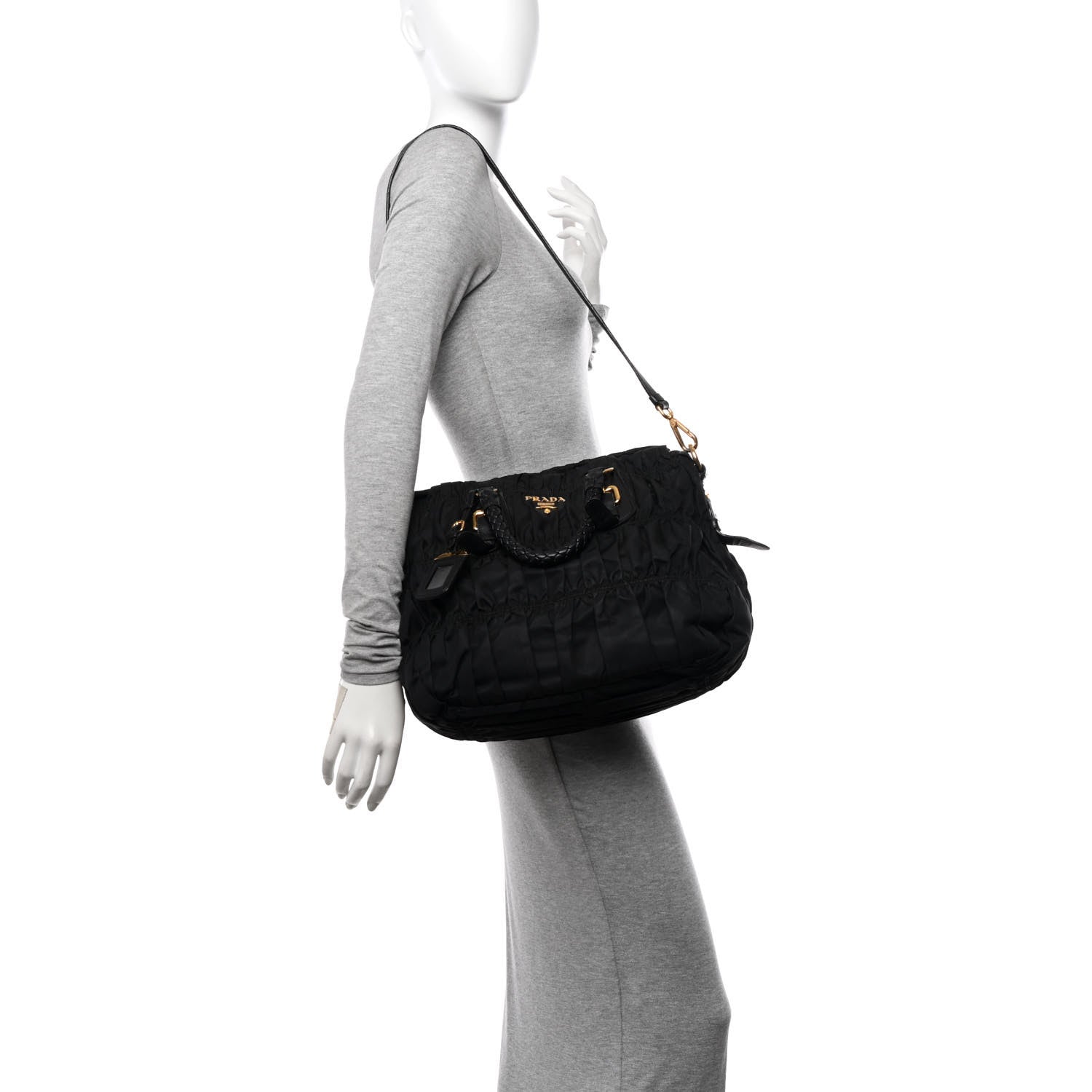 Prada Tessuto Nylon Nappa Braided Gaufre Shopping Satchel Black 2 of 18