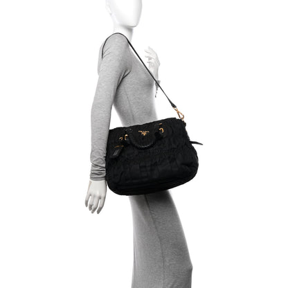 Prada Tessuto Nylon Nappa Braided Gaufre Shopping Satchel Black 2 of 18