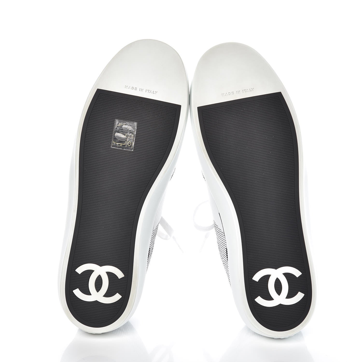 Chanel Embroidered Calfskin Womens CC Sneakers 39.5 Black White 5 of 12
