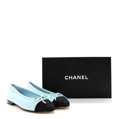 Chanel Lambskin Cap Toe CC Ballerina Flats 37.5 Light Blue Black 10 of 10