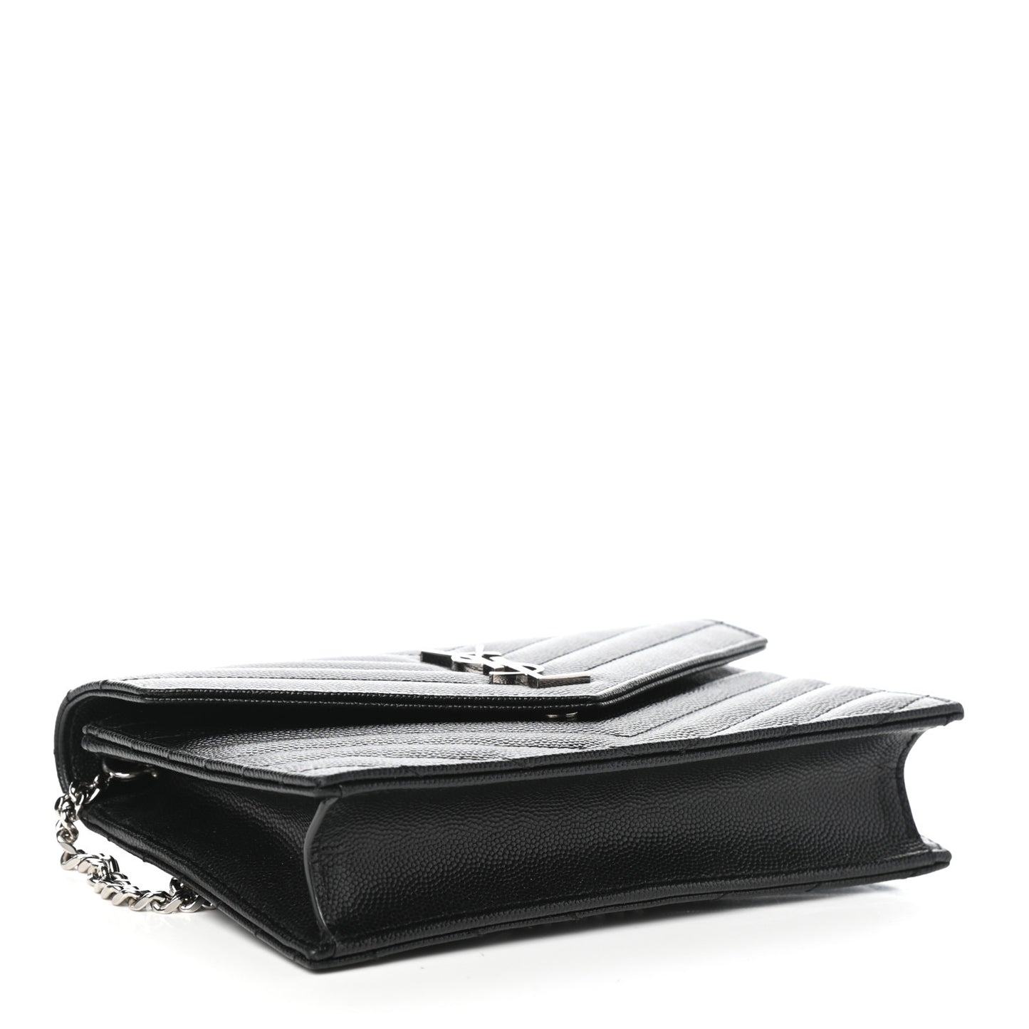 Grain De Poudre Matelasse Chevron Monogram Envelope Chain Wallet Black