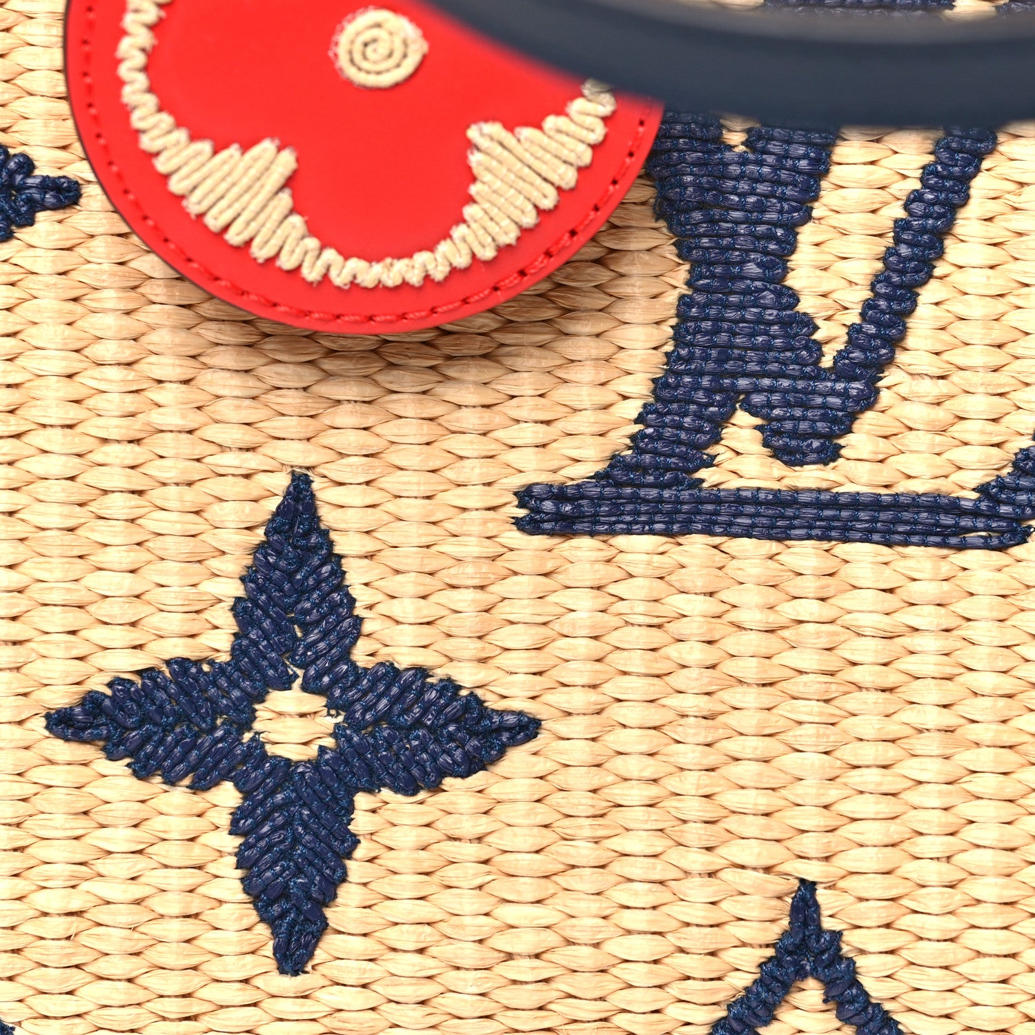 Louis Vuitton Raffia Calfskin Monogram Giant Onthego MM Blue 7 of 9