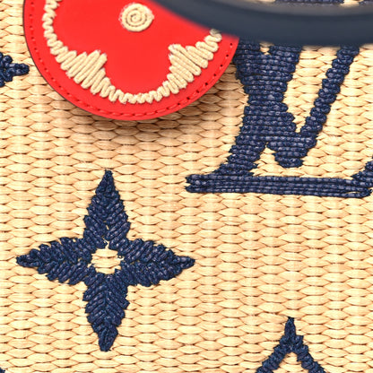 Louis Vuitton Raffia Calfskin Monogram Giant Onthego MM Blue 7 of 9