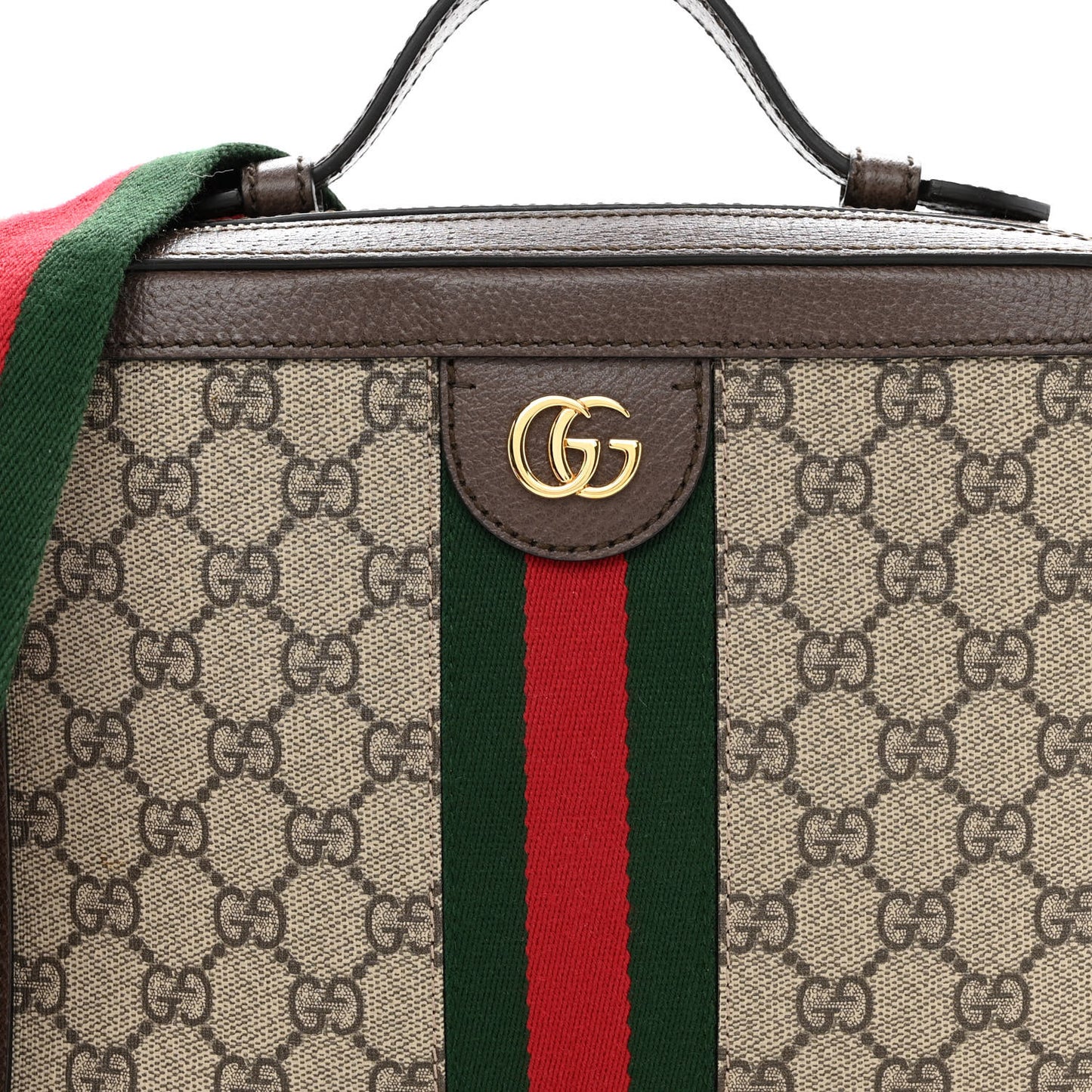 GG Supreme Monogram Web Small Ophidia Top Handle Shoulder Bag Brown