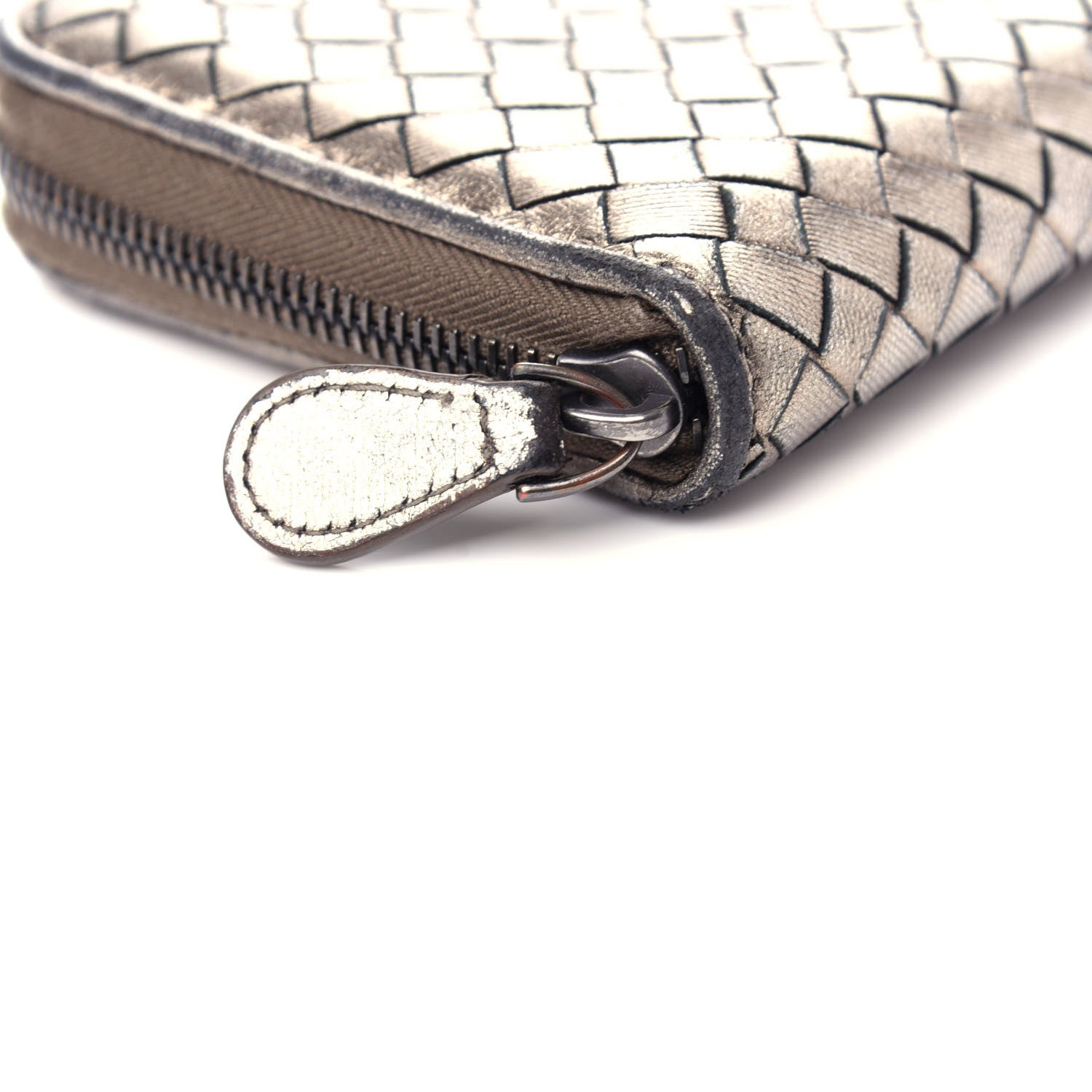 Bottega Veneta Metallic Grosgrain Intrecciato Zip Around Wallet Pewter 7 of 7
