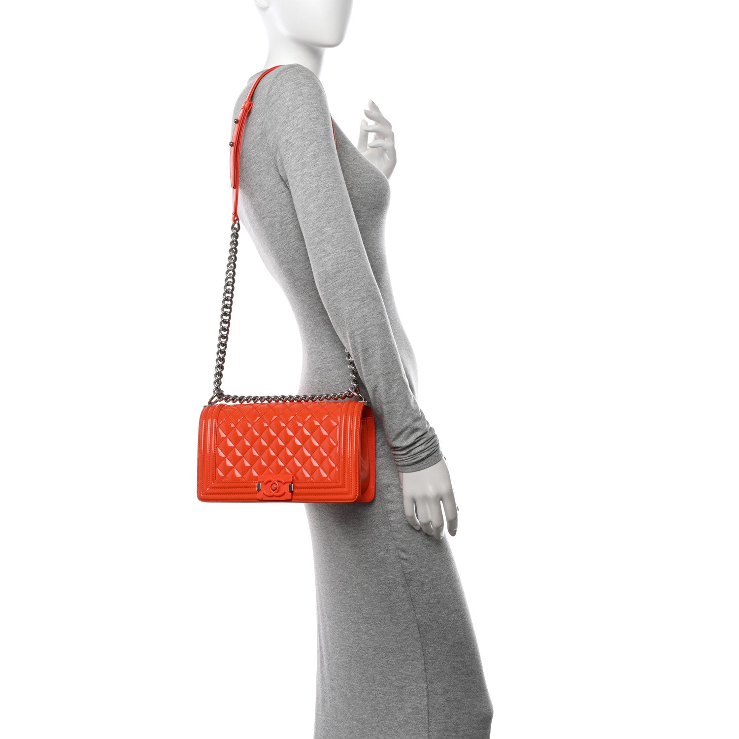 Chanel Patent Calfskin Quilted Medium Plexiglass Boy Flap Orange 3 of 11