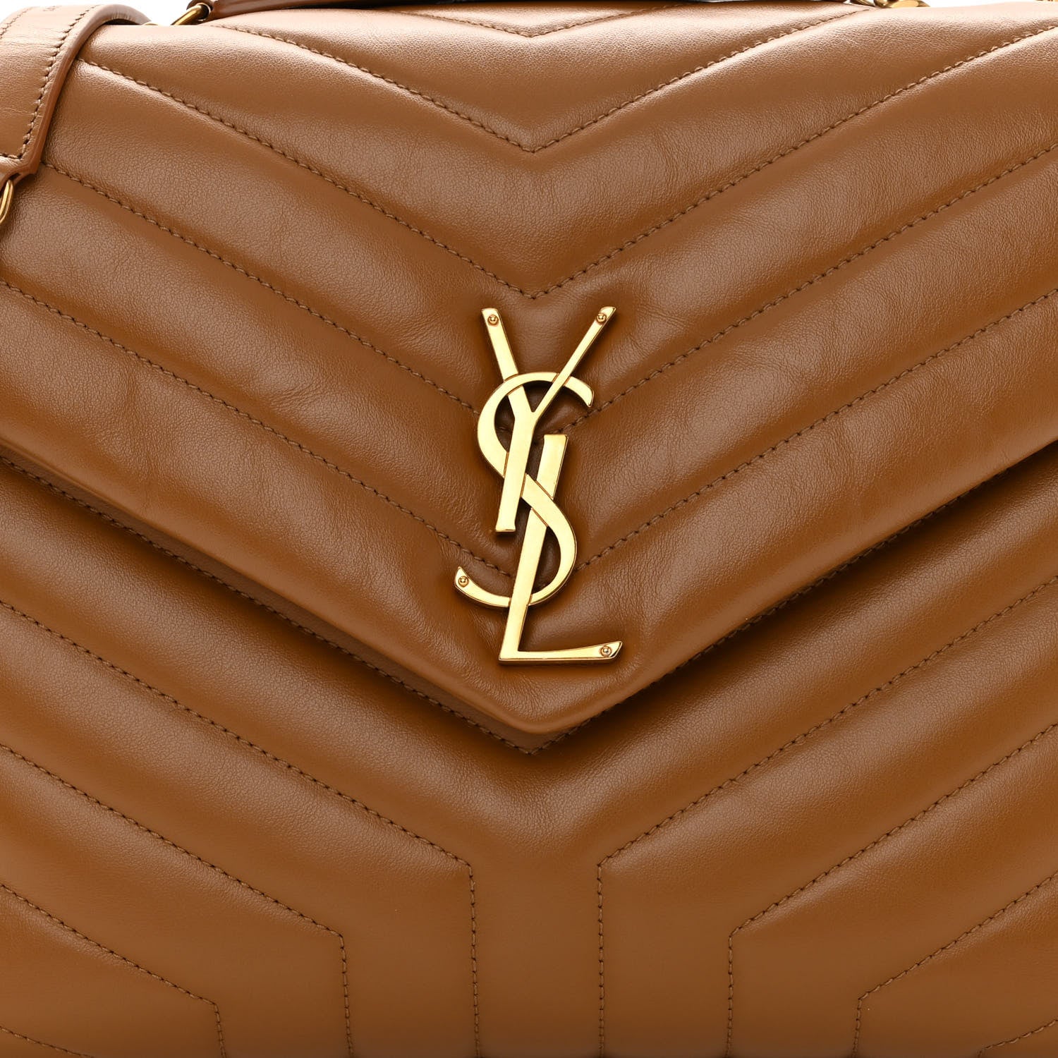Saint Laurent Calfskin Y Quilted Monogram Medium Loulou Chain Satchel Dark Natural 7 of 9