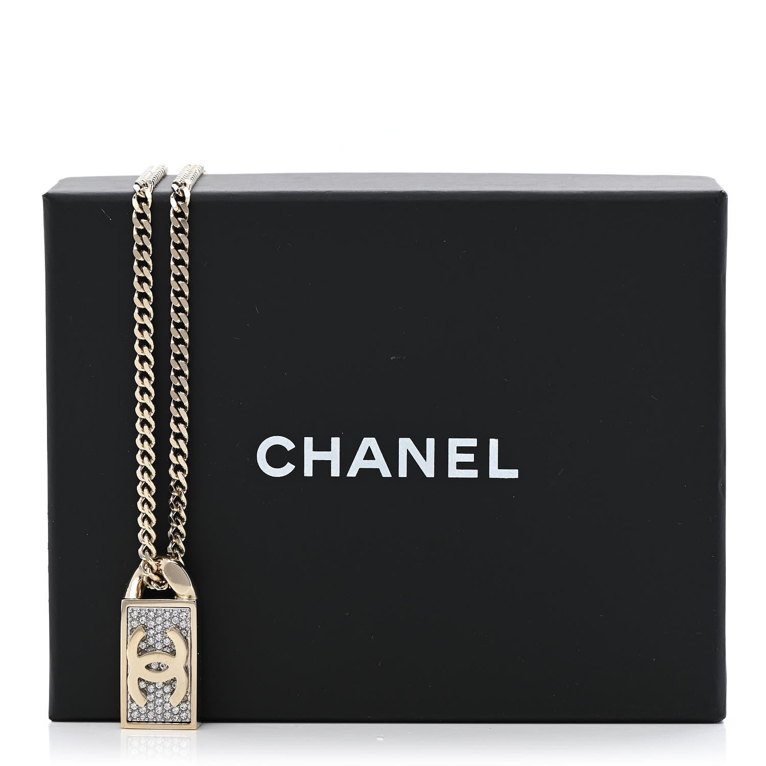 Chanel Crystal Dog Tag Charm Necklace Gold 7 of 7