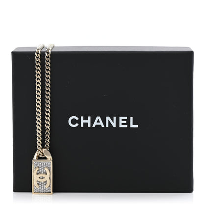 Chanel Crystal Dog Tag Charm Necklace Gold 7 of 7