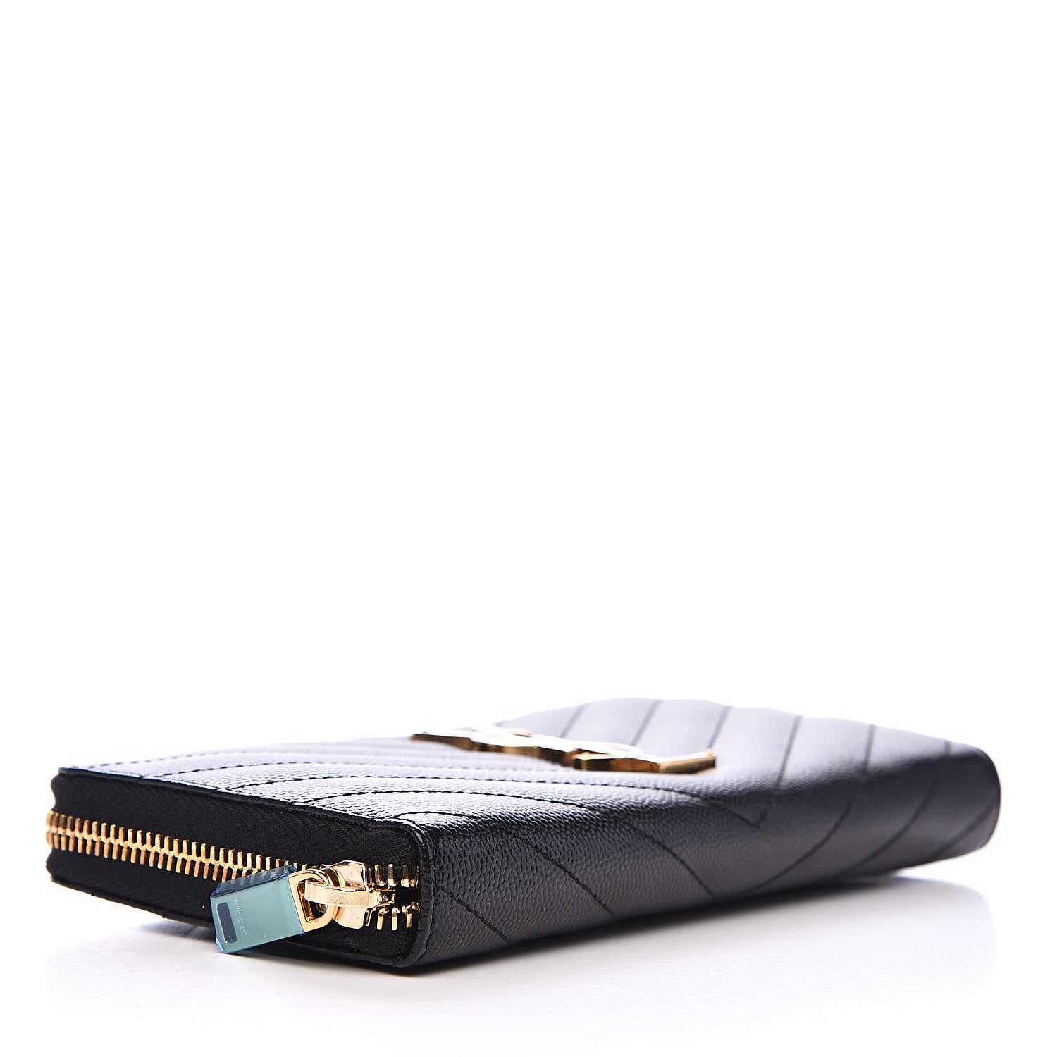 Saint Laurent Grain De Poudre Matelasse Chevron Monogram Zip Around Wallet Black 4 of 7