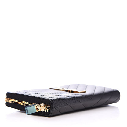 Saint Laurent Grain De Poudre Matelasse Chevron Monogram Zip Around Wallet Black 4 of 7