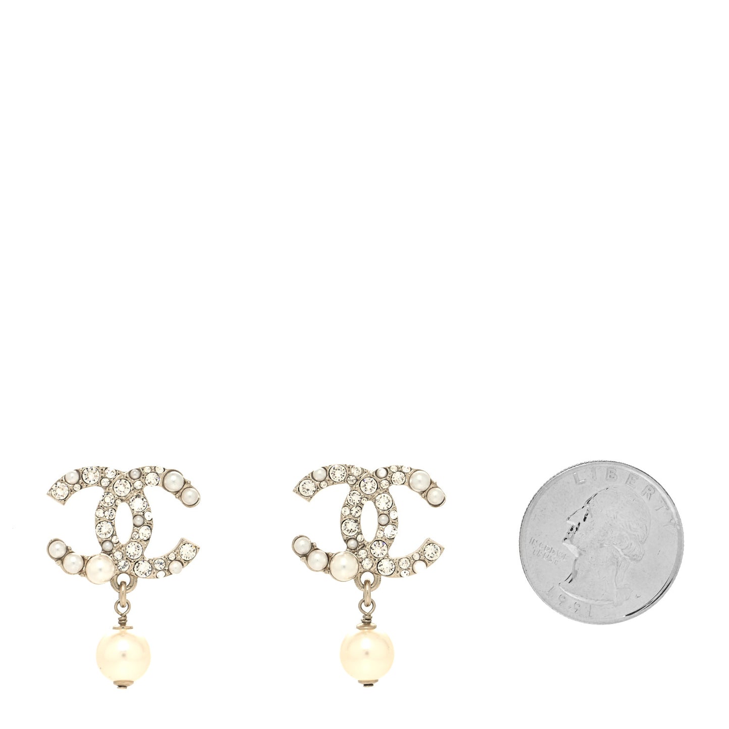 Crystal Pearl CC Drop Earrings Gold Pearly White