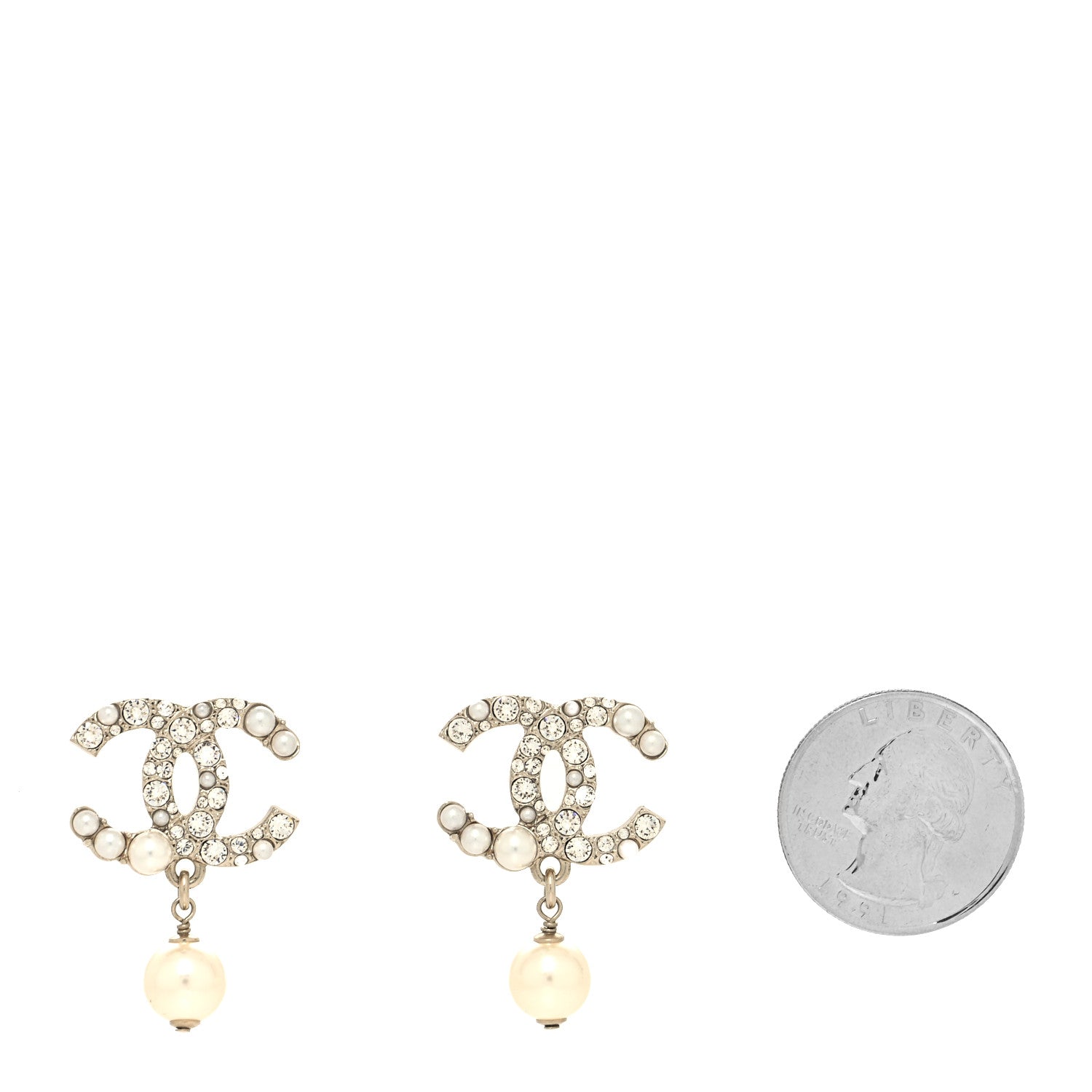 Chanel Crystal Pearl CC Drop Earrings Gold Pearly White 2 of 4