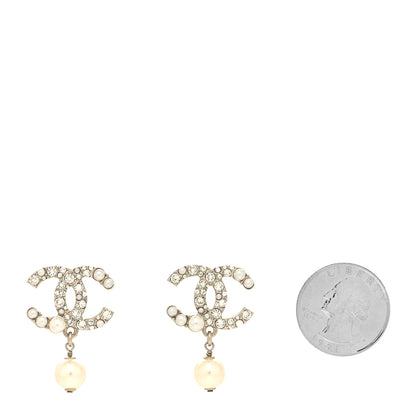 Chanel Crystal Pearl CC Drop Earrings Gold Pearly White 2 of 4