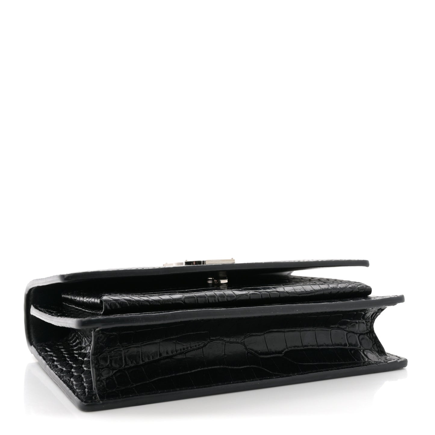 Calfskin Crocodile Embossed Monogram Sunset Top Handle Chain Wallet Black