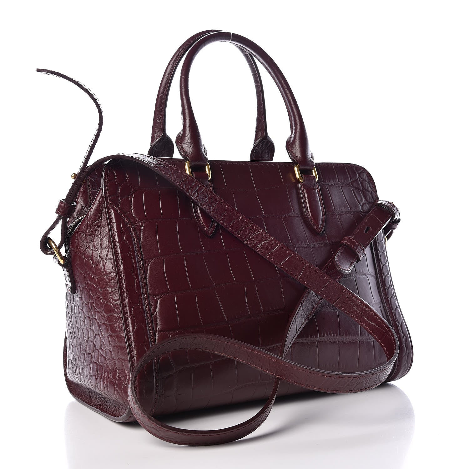 Alexander McQueen Calfskin Crocodile Embossed Small Skull Padlock Zip Around Tote Bordeaux 3 of 10