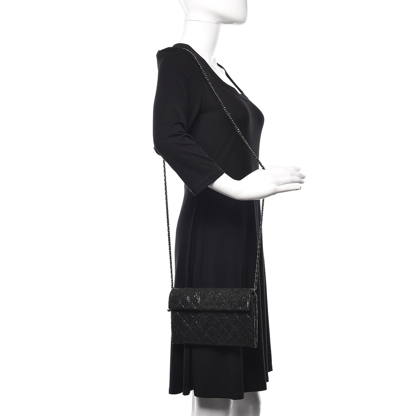Iridescent Vinyl Quilted Clutch With Chain Black