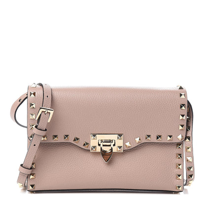 Valentino Garavani Pebbled Calfskin Medium Rockstud Flip Lock Crossbody Bag Poudre 1 of 9