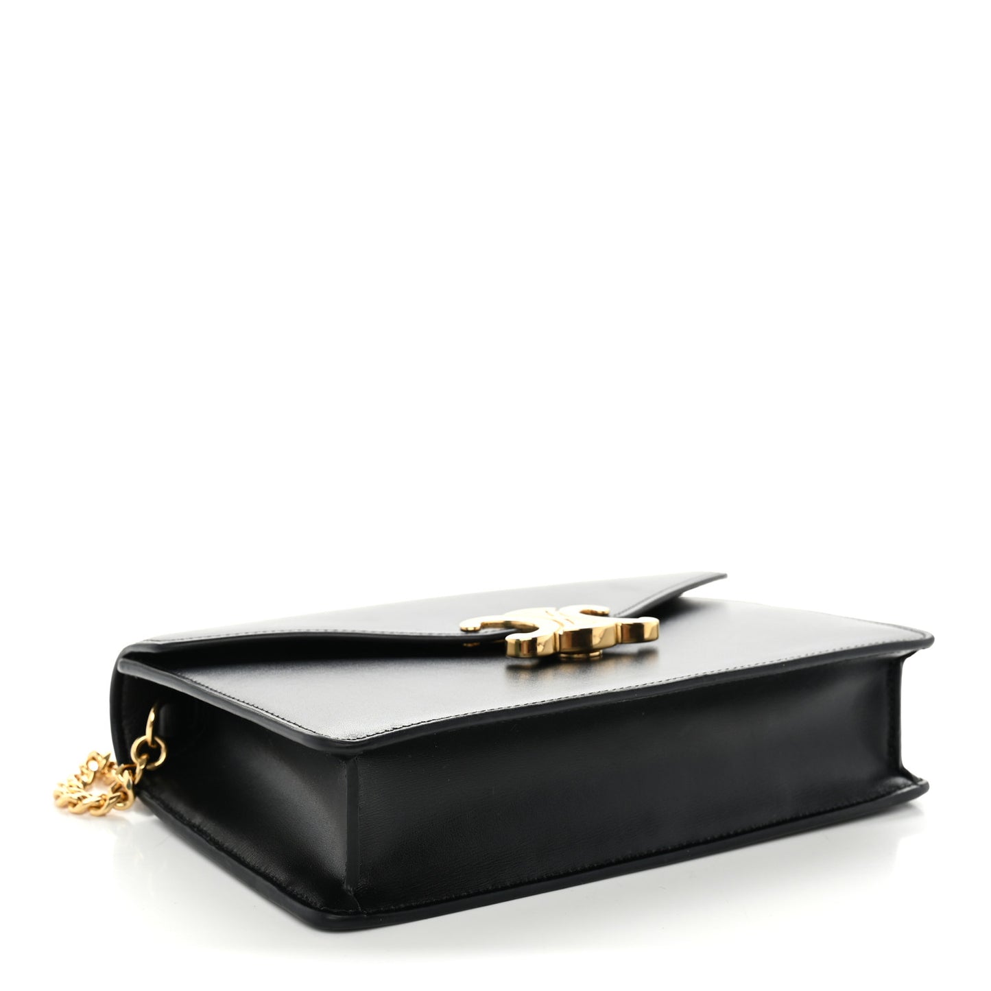 Shiny Calfskin Triomphe Margo Wallet on Chain Black